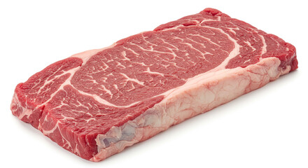 Juicy raw ribeye steak ready for grilling rich marbling perfect cut delicious beef white background