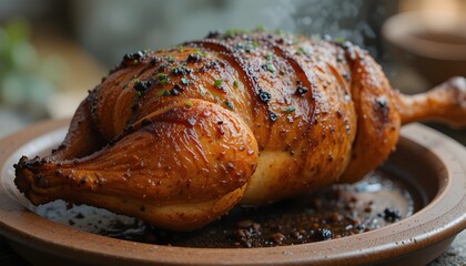 roasted chicken on a wooden table