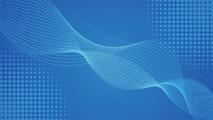 Abstract Blue Wave Lines Background With Dots And Dynamic Flow Design. Abstract Technology Wave Background