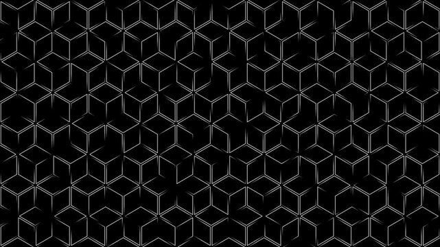 Animation pattern set, seamless loop moving lines, hexagon shapes, motion graphics collection for overlay and decorative purposes.