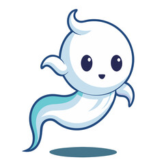 A cute, friendly ghost playfully floats, showcasing a charming and whimsical design with a simple, blue outline against a white background.