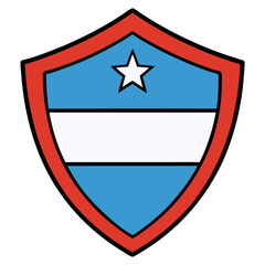A bold, protective shield representing strength and unity, featuring a central star and vibrant blue and white stripes with a thick red border.