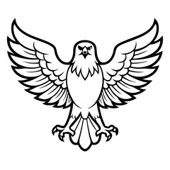 A majestic eagle in full flight, a powerful symbol of freedom and strength, rendered in bold black and white line art.