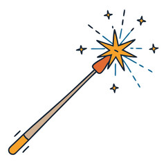 A whimsical magic wand sparks joy and wonder with a bright starburst, simple line art style.