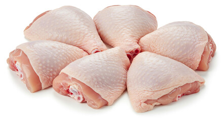 Six juicy raw chicken thighs arranged beautifully perfect for grilling or roasting ready for your