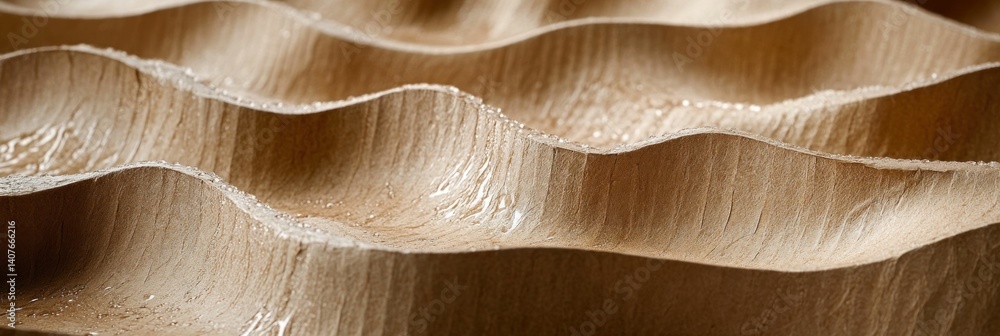 Poster macro shot of corrugated cardboard with water droplets creating a textured landscape
