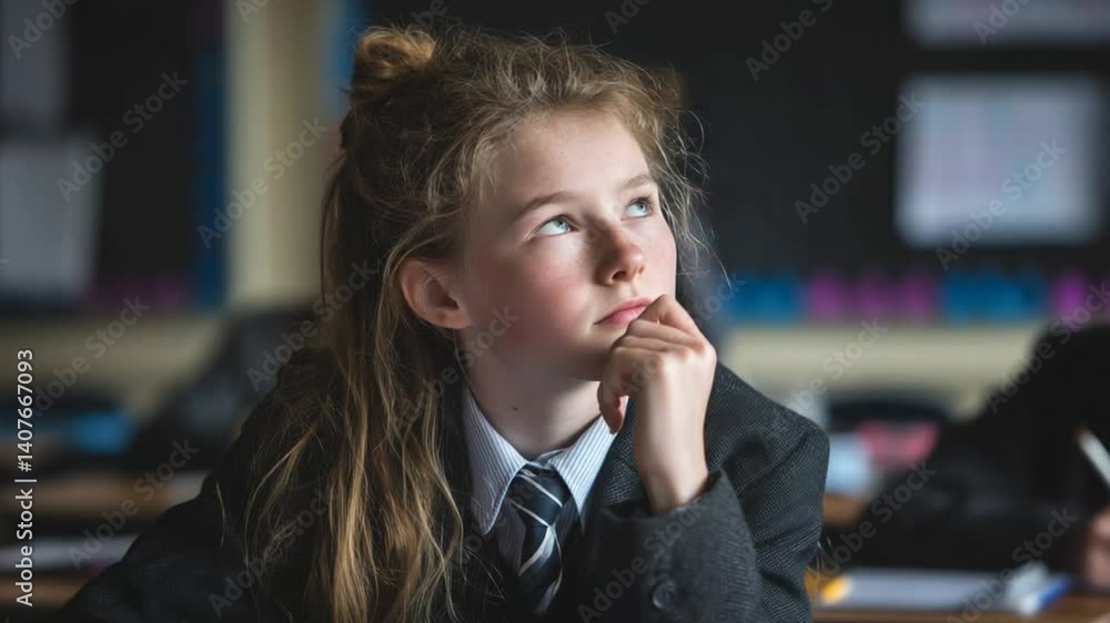 Poster student deep in thought during science lesson at school generative ai