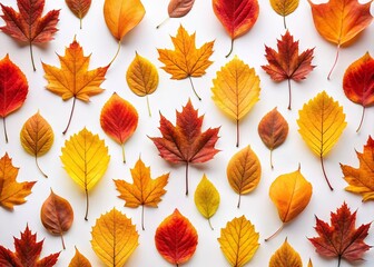 Fototapeta premium Minimalist Autumn Leaf Pattern: Warm Red, Orange, Yellow Fall Foliage Background