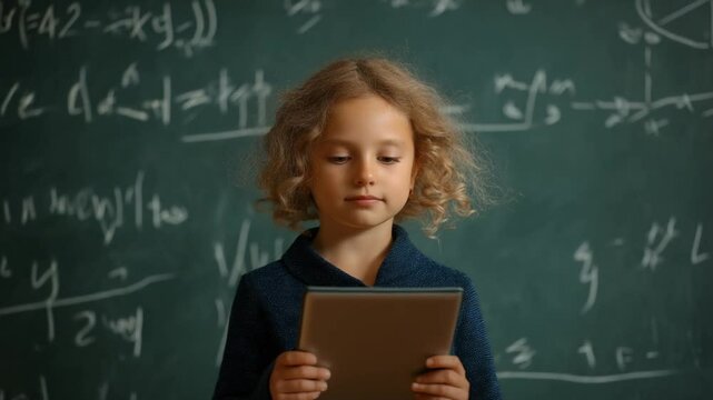 Cute Little Girl Engages in Computer Science Class Using Tablet Generative AI