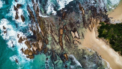 A rocky beach, seen from above