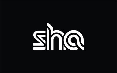 SHA Creative Unique Modern Letter Logo Design. Stylized logo featuring a unique letter design, presenting abstract minimalist aesthetics and modern appeal.