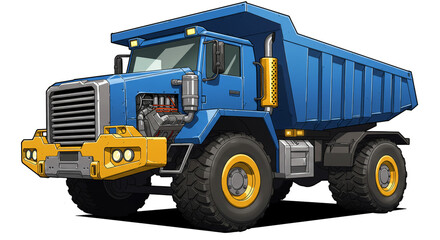 Powerful blue dump truck illustration detailed design robust build heavy duty vehicle strong engine