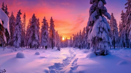 orange forest in snow