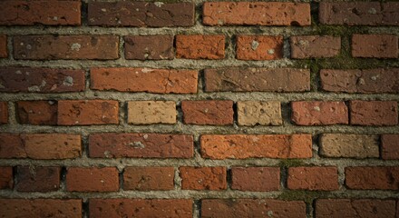 A close-up shows a weathered brick wall with varying shades of brown and some visible mortar