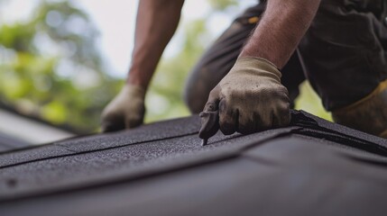 Roofing contractor sealing roof edge. Featuring expertise and care