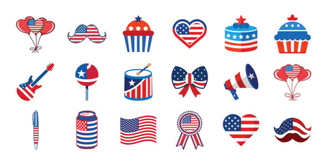 4th of July 18 Vector set, American Independence Day vector elements on white background