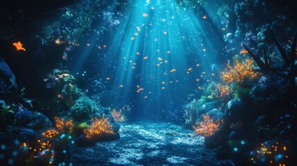 Fototapeta premium Underwater paradise filled with colorful fish and vibrant coral in a sunlit ocean setting