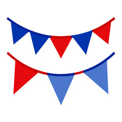 Fototapeta premium Festive red and blue triangular bunting strung playfully, celebrating a joyous occasion with a vibrant and cheerful design.