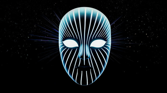 Glowing mask floating in space representing artificial intelligence