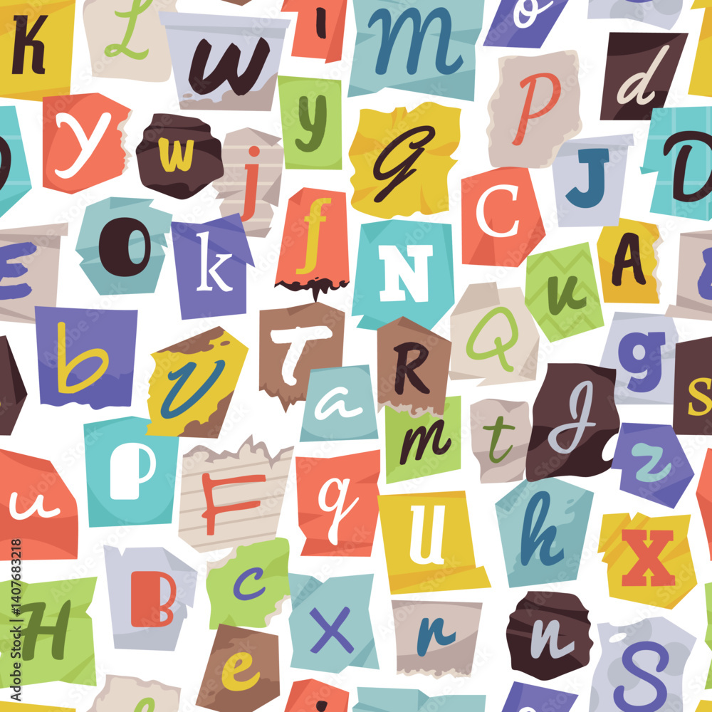 Fototapete ransom font seamless pattern. cut out pieces of magazines, newspapers with letters and numbers, rand