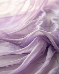Obraz premium Abstract macro of sheer pastel lavender fabric with soft sunlight — romantic Spring/Summer 2025 sheer trend texture