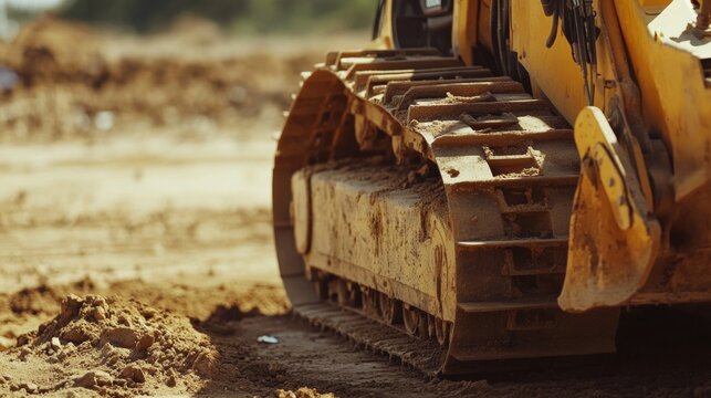 Construction worker operating a bulldozer for site leveling. Featuring power and precision