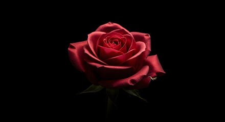 Minimal close-up of a single rose with black background, dramatic and artistic lighting
