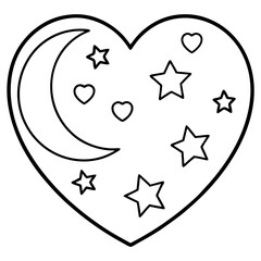 Starry Night Heart Minimal Line Art