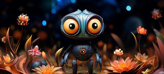 Fototapeta premium Paper quilling Goblin Nano Robot full body in a sea of diamonds, ai generative