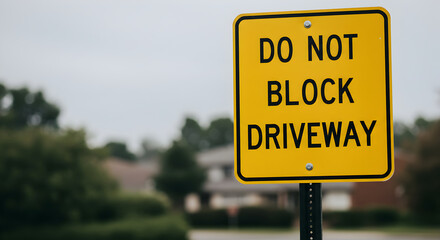 Yellow Rectangular Sign With The Inscription Do Not Block Driveway