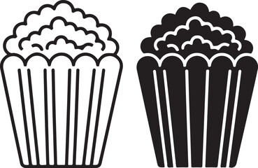  Popcorn buckets in black and white, representing snacks and movie time. Perfect for food-related designs, cinema, and entertainment themes.
