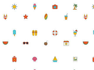 Summer travel sea pattern in flat design on white background.