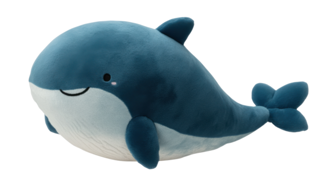 Blue cartoon dolphin, a cute marine mammal, swimming in the isolated ocean water, a vector illustration of sea life