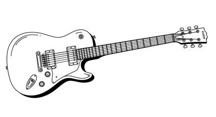 Electric guitar line drawing sleek design musical instrument detailed illustration black and white