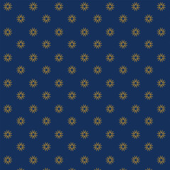 Small golden flowers pattern doodle shapes motif continuous blue background. Modern floral fabric design textile swatch ladies dress, men's shirt all over print block	
