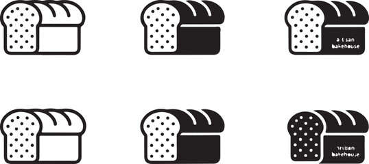  Set of Bread Icons - Different Styles and Variations of Bread Loaf with Sliced Sections