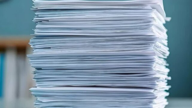 A stack of resumes being lifted by a hand, modern minimalist office desk with light gray tones, soft lighting, realistic, close-up with space for text.