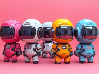 Naklejka premium Cute Colorful Cartoon Helmets Kawaii Style Characters