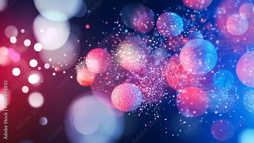 Poster mesmerizing abstract bokeh and sparkling light particles on dark background.