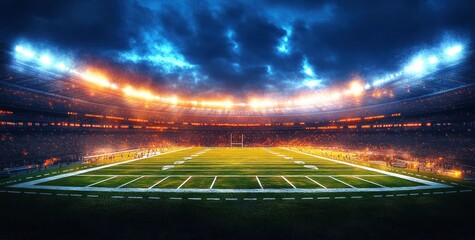 Football Stadium at Night Bright Lights Sports Event Energy Atmosphere