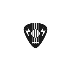 Guitar logo with guitar pick shape with flat design