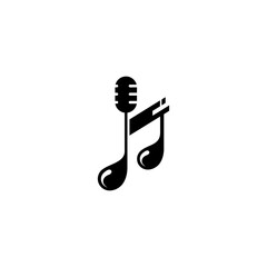 music note logo with mic combination in flat design