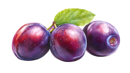 Fresh Prunes Isolated on White Background for Healthy Eating and Nutrition Concepts