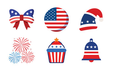 Obraz premium 4th of July Vector set, American Independence Day vector elements on white background
