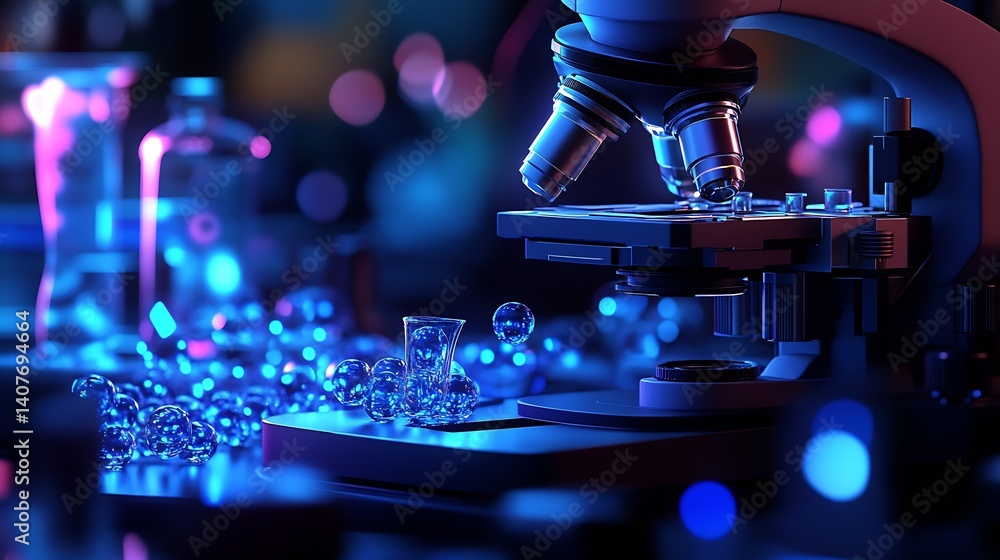 Leinwandbilder high-tech microscope positioned to reveal intricate details with colorful surroundings in a laborato