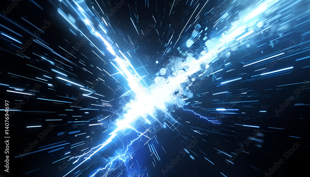 Poster abstract light beams intersect in dark background