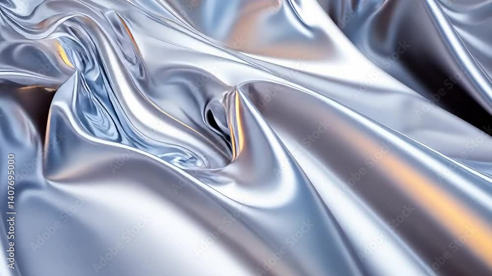 Poster abstract metallic waves: dynamic liquid metal texture with reflective surfaces and smooth curves.