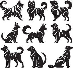 the set of dog icon silhouette design block and white background.