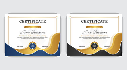 Stylish, modern, abstract, colorful and professional diploma certificate or award design for your educational institution, elegant gold certificate design
