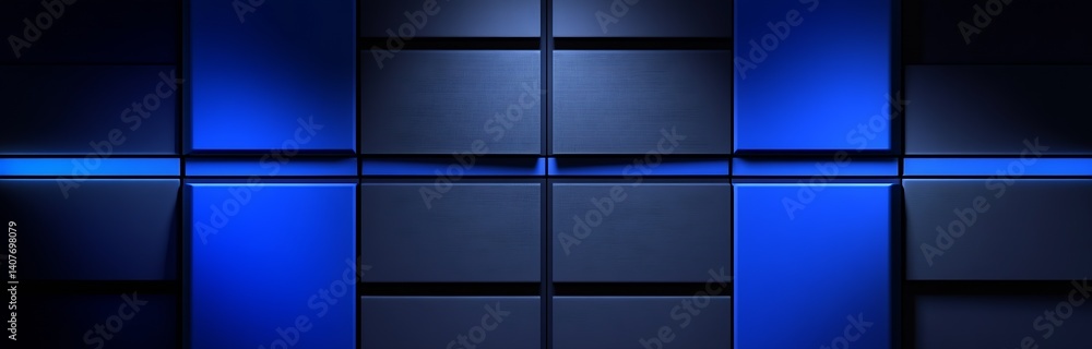 Poster stylishly designed blue and black geometric panel layout ideal for digital art and media use : gener